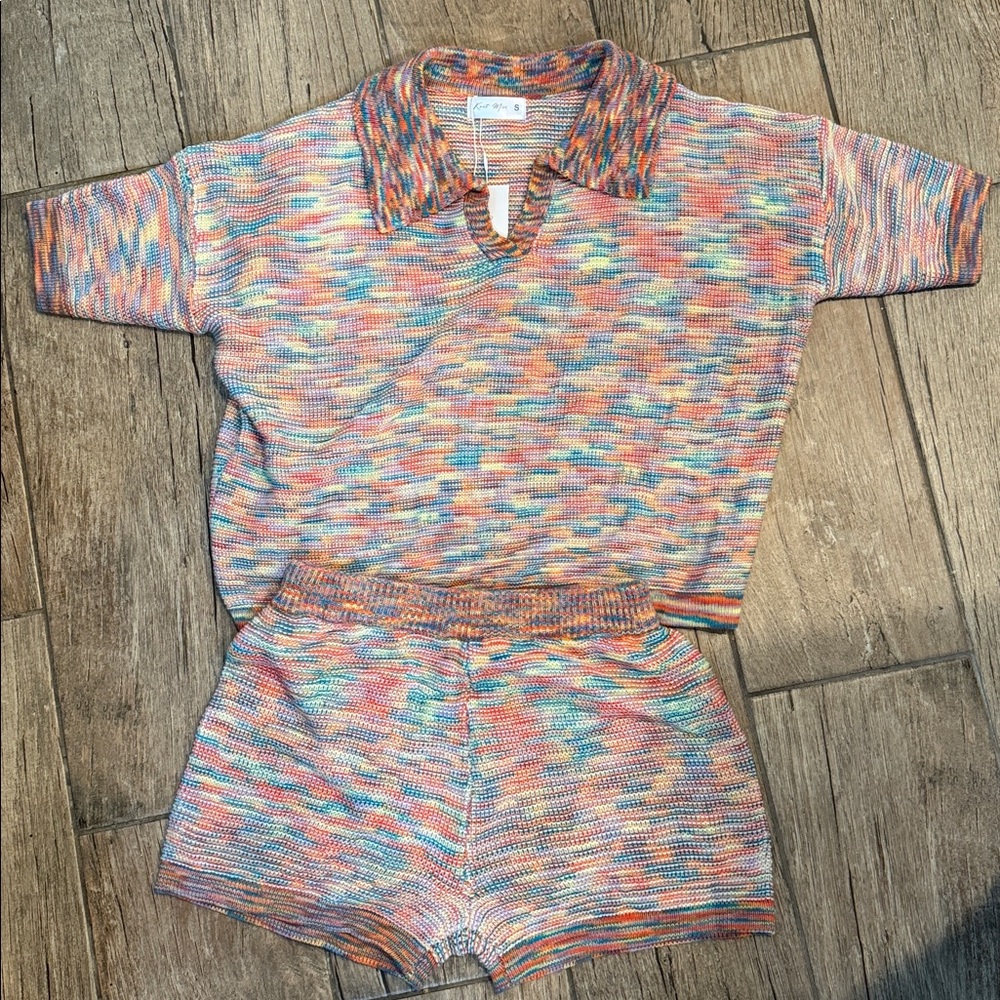 Colorful Knit Top and Shorts Set